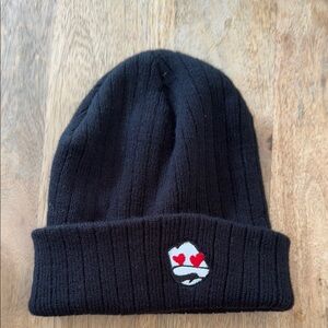 Black Knit Beanie with Heart Patch